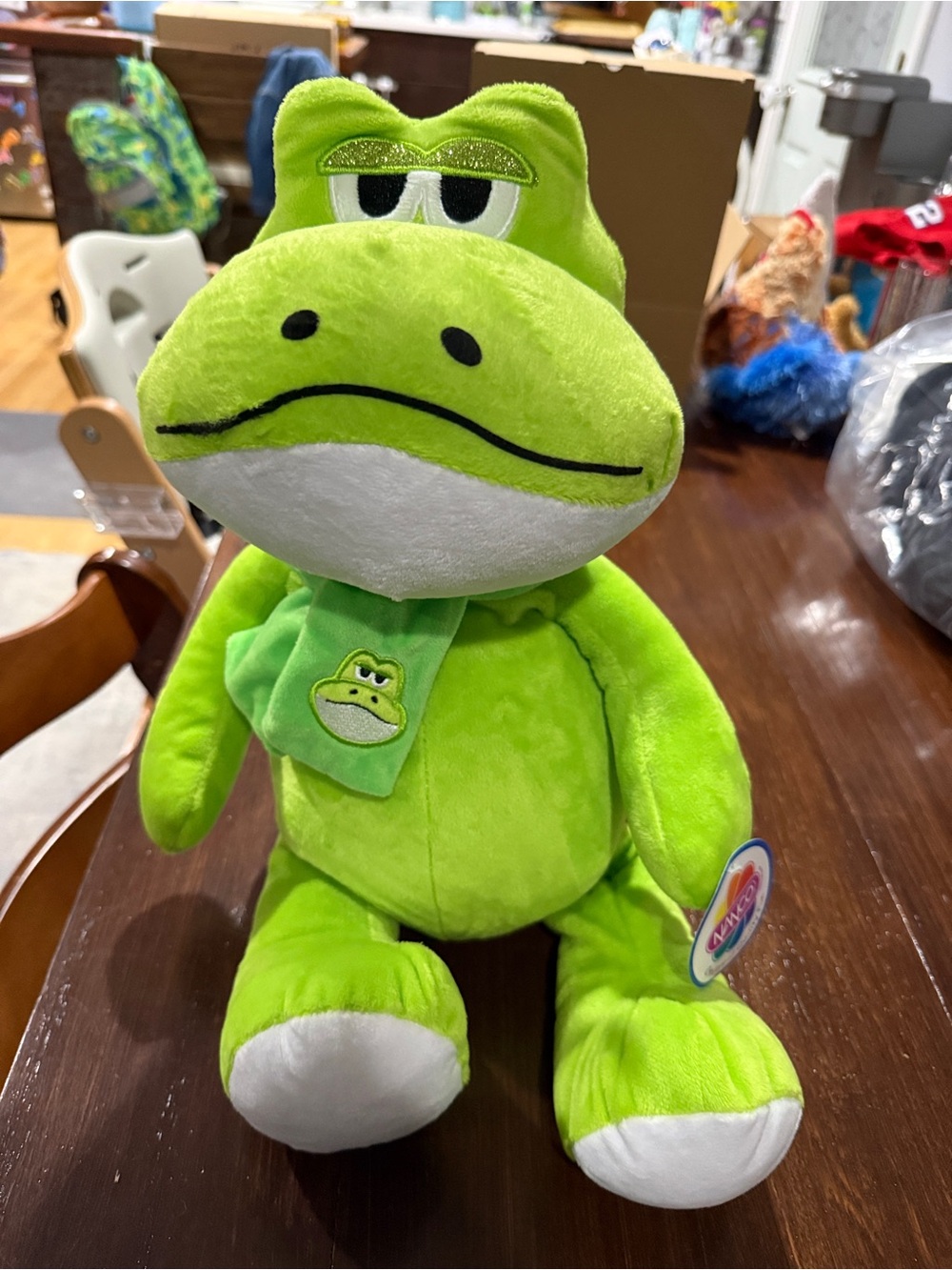 Bright Green Frog Plush Toy with Scarf